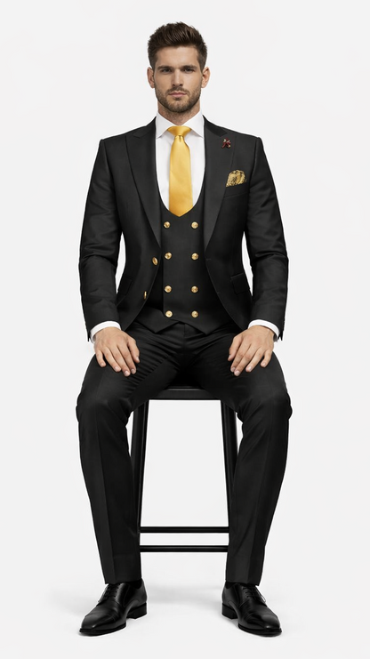 Rossi Man Men’s Black Slim Fit Suit – Double-Breasted Modern Classic