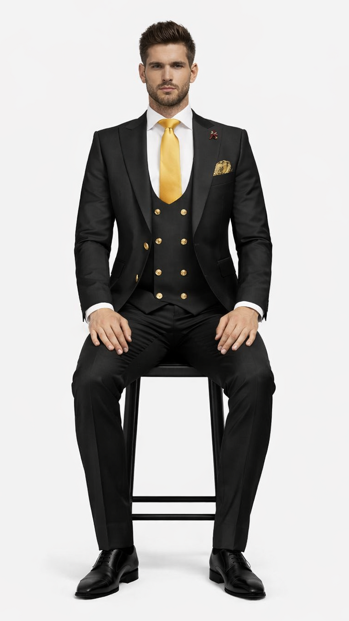 Rossi Man Men’s Black Slim Fit Suit – Double-Breasted Modern Classic