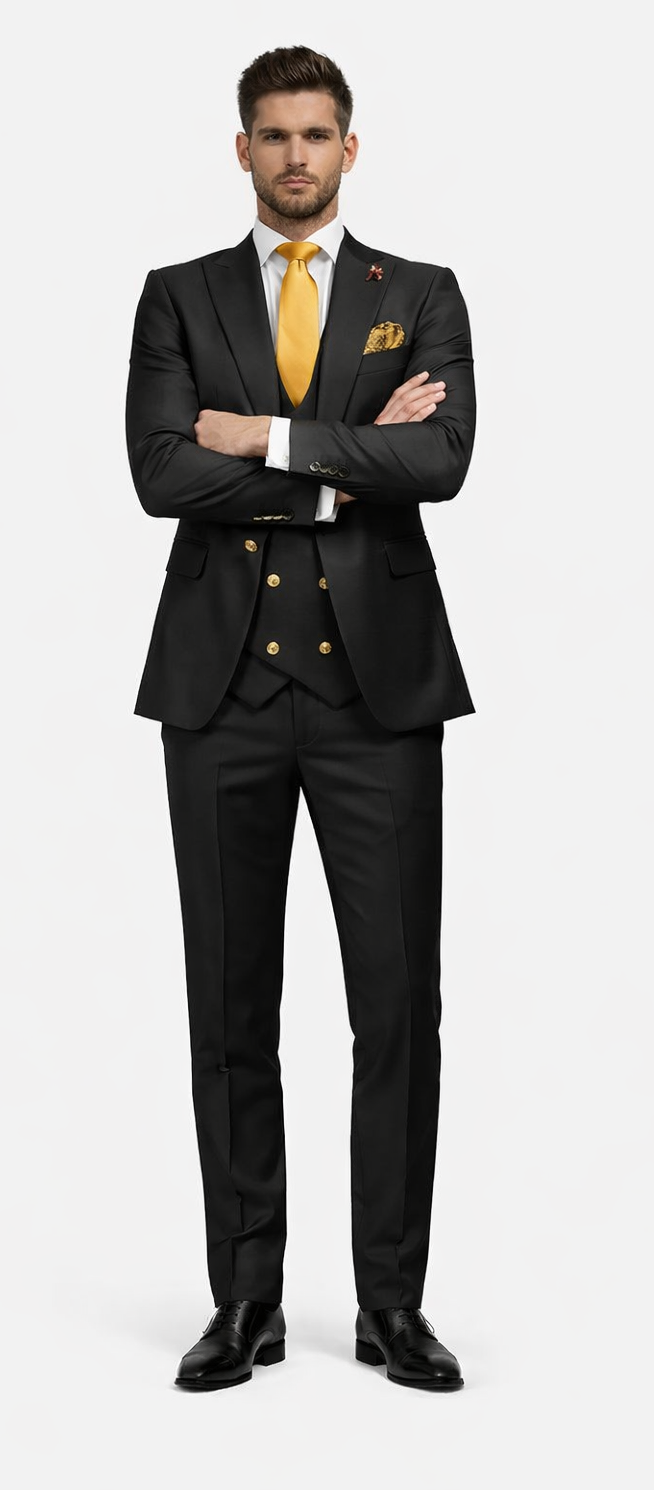Rossi Man Men’s Black Slim Fit Suit – Double-Breasted Modern Classic