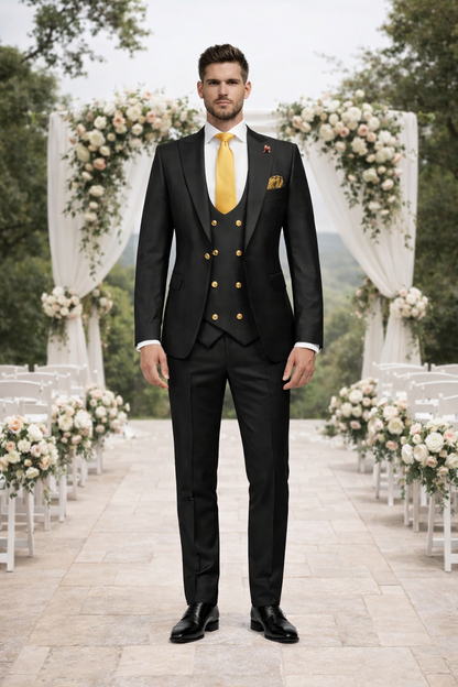 Rossi Man Men’s Black Slim Fit Suit – Double-Breasted Modern Classic
