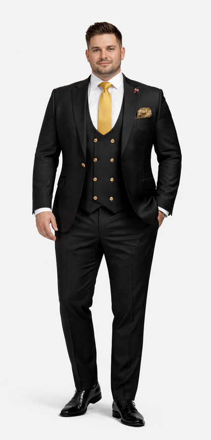 Rossi Man Men’s Black Slim Fit Suit – Double-Breasted Modern Classic