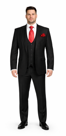 Rossi Man Men's Slim Fit Black Suit – Double-Breasted Vest, Elegant Formalwear