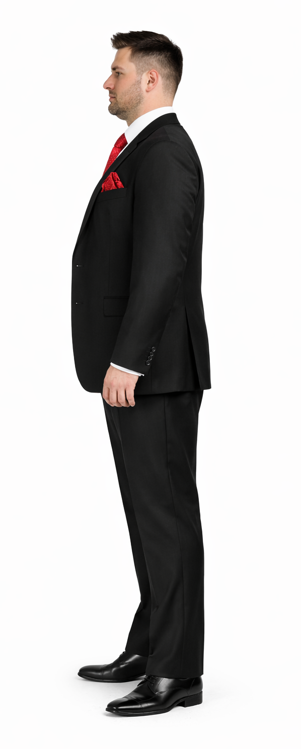 Rossi Man Men's Slim Fit Black Suit – Double-Breasted Vest, Elegant Formalwear