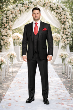 Rossi Man Men's Slim Fit Black Suit – Double-Breasted Vest, Elegant Formalwear