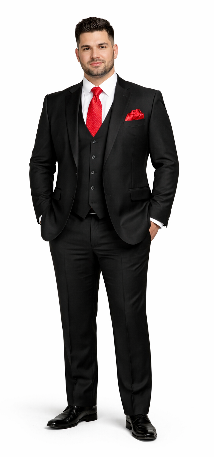 Rossi Man Men's Slim Fit Black Suit – Double-Breasted Vest, Elegant Formalwear