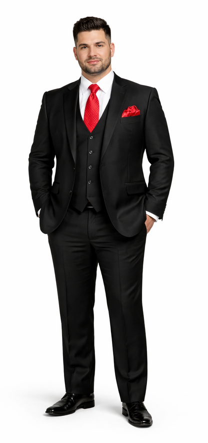 Rossi Man Men's Slim Fit Black Suit – Double-Breasted Vest, Elegant Formalwear