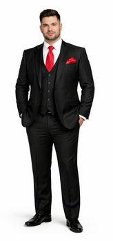 Rossi Man Men's Slim Fit Black Suit – Double-Breasted Vest, Elegant Formalwear