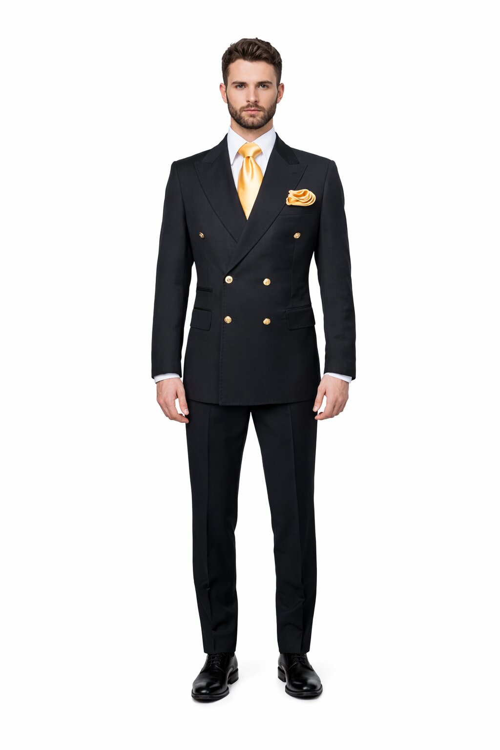 Double Breasted Slim Fit Formal Suit Modern Black Design ROSSI MAN Milano RM1101