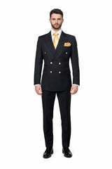 Double Breasted Slim Fit Formal Suit Modern Black Design ROSSI MAN Milano RM1101