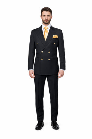 Double Breasted Slim Fit Formal Suit Modern Black Design ROSSI MAN Milano RM1101