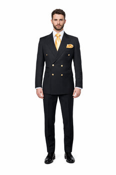 Double Breasted Slim Fit Formal Suit Modern Black Design ROSSI MAN Milano RM1101