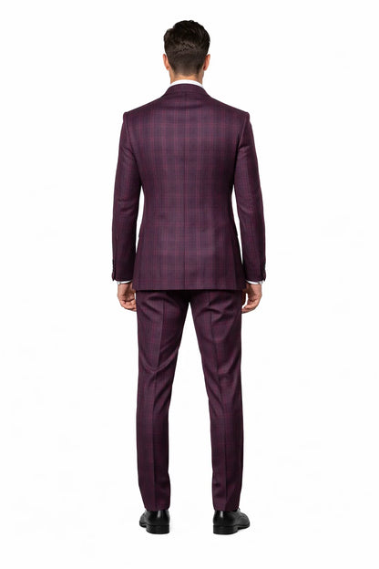 Slim Fit Double Breasted Raspberry Windowpane Formal Suit Rossi Man Milano RM1799