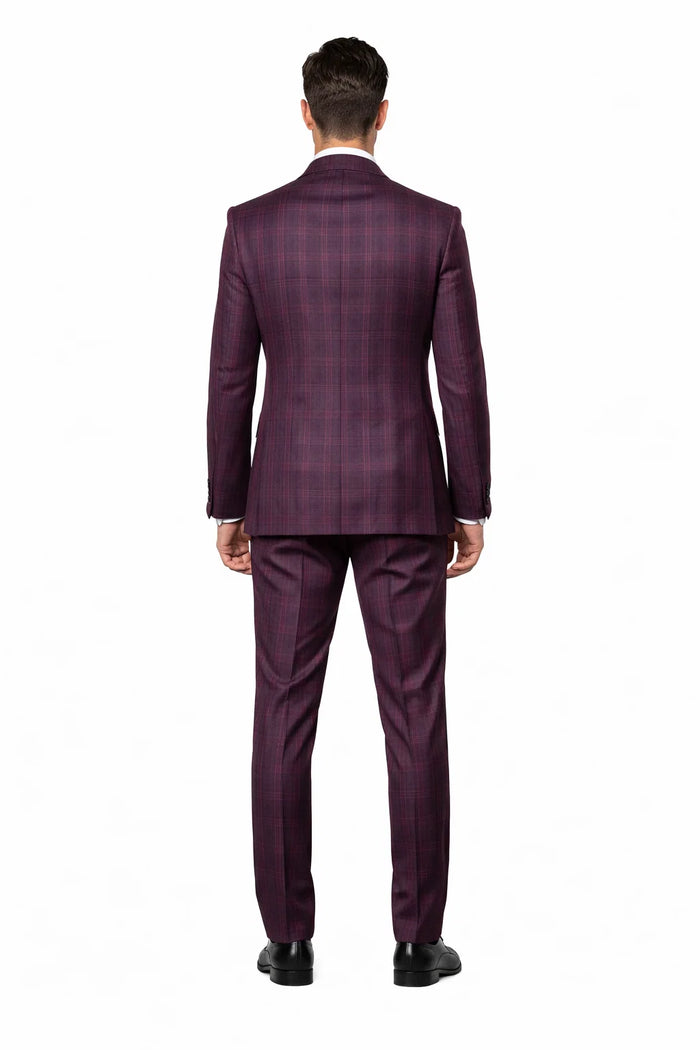 Slim Fit Double Breasted Raspberry Windowpane Formal Suit Rossi Man Milano RM1799
