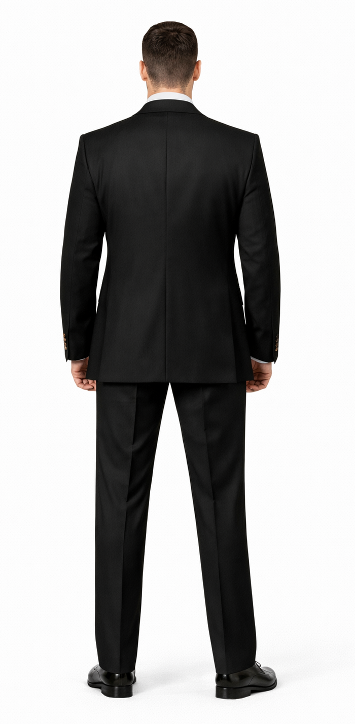 Rossiman Black Suit for Men – Classic 1-Button Peak Lapel Jacket & Double-Breasted Vest