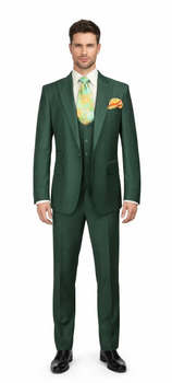 Rossiman Hunter Green Slim Fit Men's Suit – 3-Piece Vested Set with Flat Front Trousers