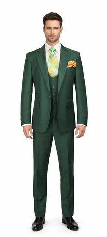 Rossiman Hunter Green Slim Fit Men's Suit – 3-Piece Vested Set with Flat Front Trousers