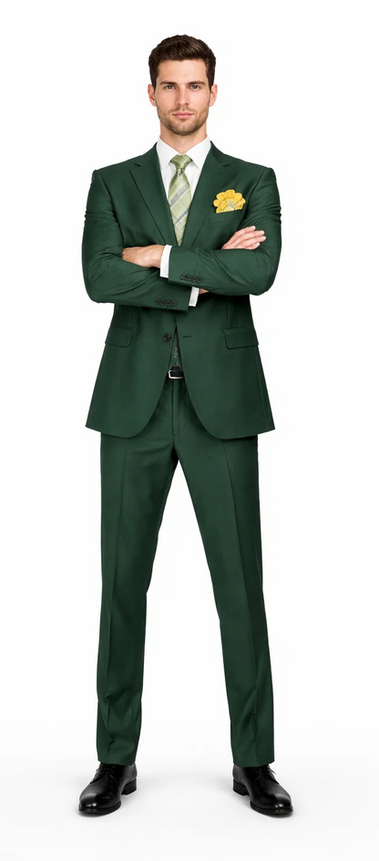 Rossiman Hunter Green Slim Fit Men's Suit – 3-Piece Vested Set with Flat Front Trousers
