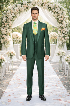 Rossiman Hunter Green Slim Fit Men's Suit – 3-Piece Vested Set with Flat Front Trousers