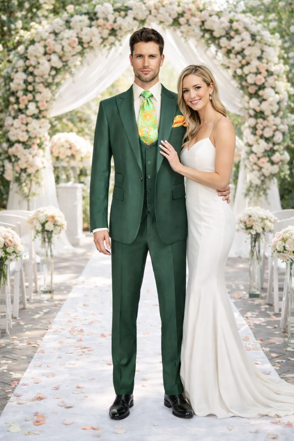Rossiman Hunter Green Slim Fit Men's Suit – 3-Piece Vested Set with Flat Front Trousers