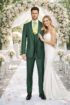 Rossiman Hunter Green Slim Fit Men's Suit – 3-Piece Vested Set with Flat Front Trousers