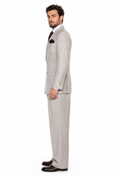 Suits With Baggy Pleated Pants - Wide Leg Pants 100% Wool - Classic Fit in Light Brown Color by Rossiman