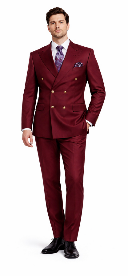 Rossiman Men's Burgundy Slim Fit Formal Suit – Modern Double-Breasted Jacket