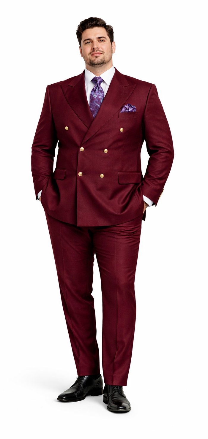 Rossiman Men's Burgundy Slim Fit Formal Suit – Modern Double-Breasted Jacket