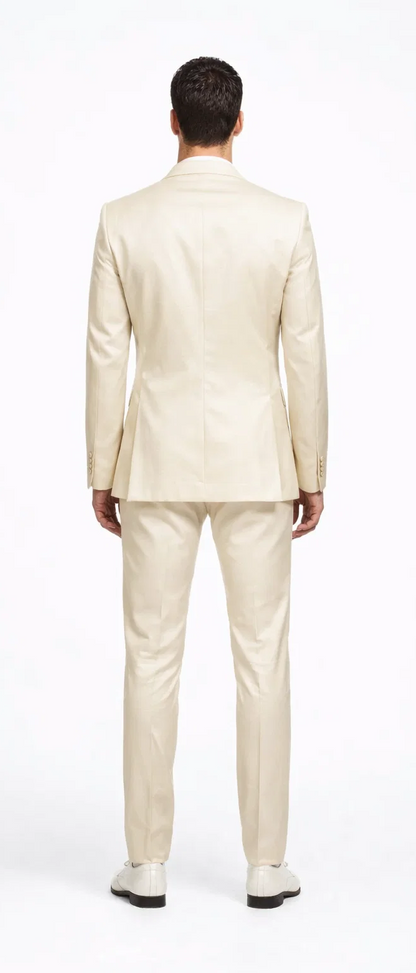 Rossiman Men’s Cream Sateen Suit – Elegant Glossy Formalwear Modern Fit