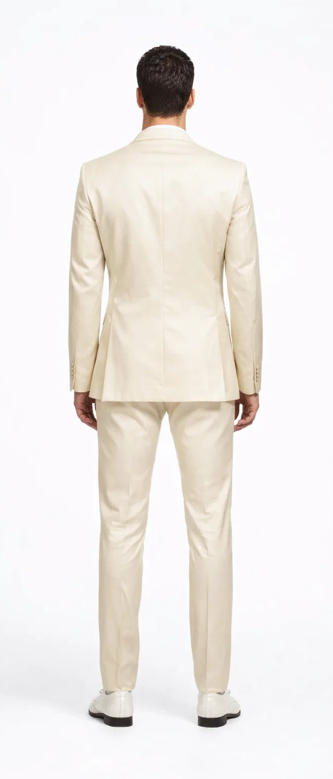 Rossiman Men’s Cream Sateen Suit – Elegant Glossy Formalwear Modern Fit
