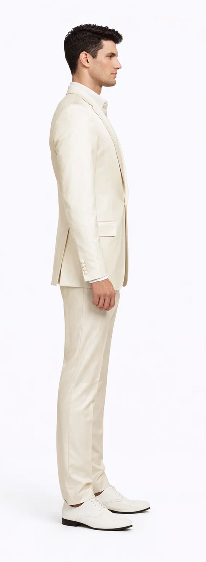 Rossiman Men’s Cream Sateen Suit – Elegant Glossy Formalwear Modern Fit