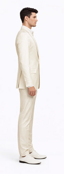 Rossiman Men’s Cream Sateen Suit – Elegant Glossy Formalwear