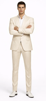 Rossiman Men’s Cream Sateen Suit – Elegant Glossy Formalwear