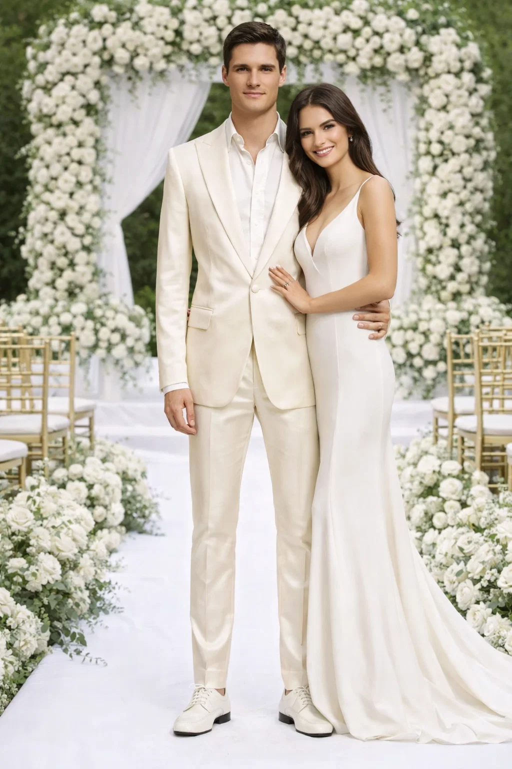 Rossiman Men’s Cream Sateen Suit – Elegant Glossy Formalwear Modern Fit