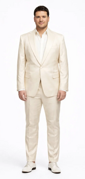 Rossiman Men’s Cream Sateen Suit – Elegant Glossy Formalwear