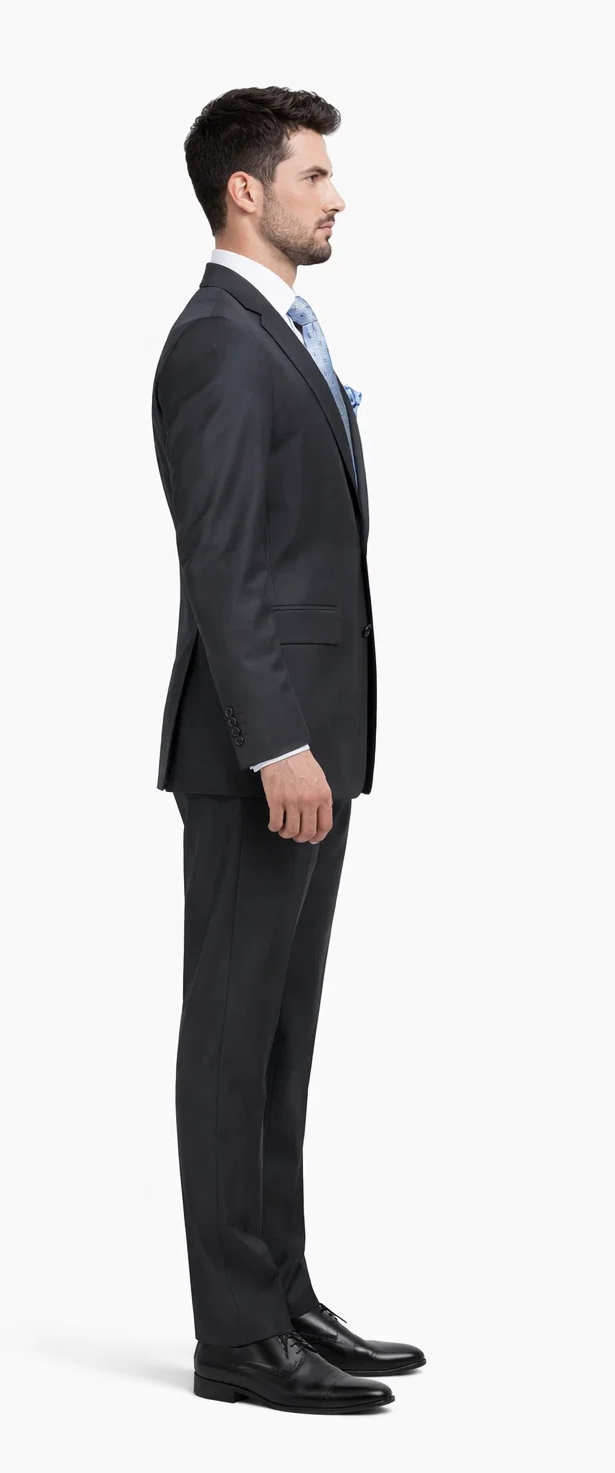 Rossiman Men's Dark Gray Slim Fit Suit – 3-Piece Vested Set with Flat Front Pants