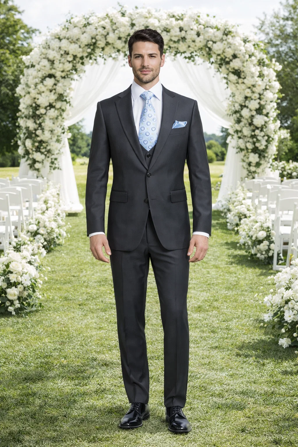 Rossiman Men's Dark Gray Slim Fit Suit – 3-Piece Vested Set with Flat Front Pants