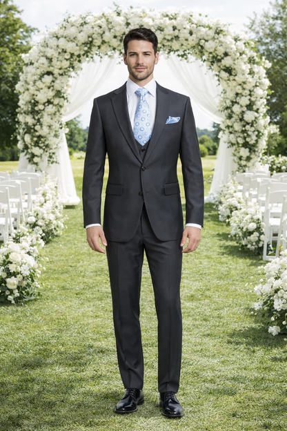 Rossiman Men's Dark Gray Slim Fit Suit – 3-Piece Vested Set with Flat Front Pants