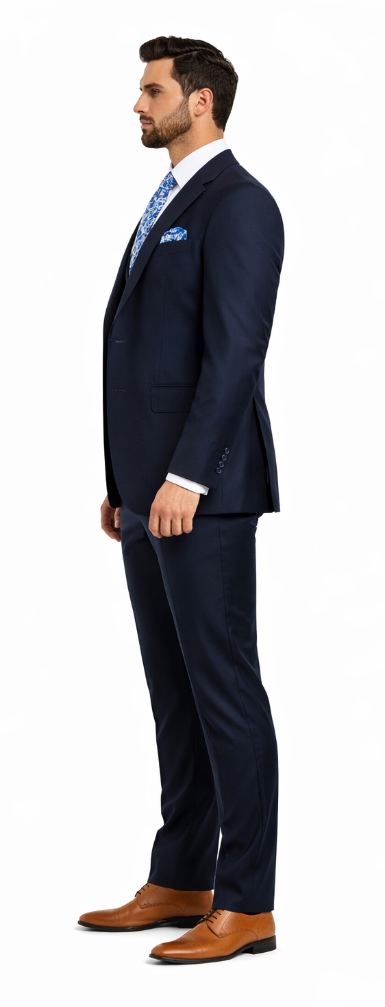 Rossiman Men’s Formal Blue Suit – Slim Fit Design with Vest and Trousers
