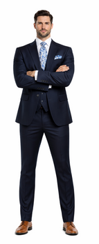 Rossiman Men’s Formal Blue Suit – Slim Fit Design with Vest and Trousers