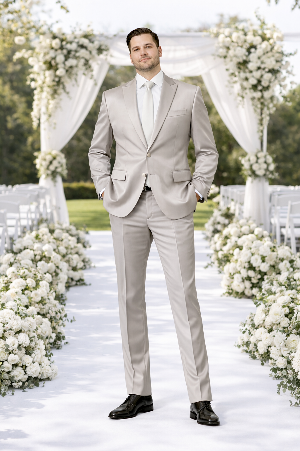 Rossiman Men’s Gray Shiny Sateen Suit – Sleek & Modern Formalwear Modern Fit