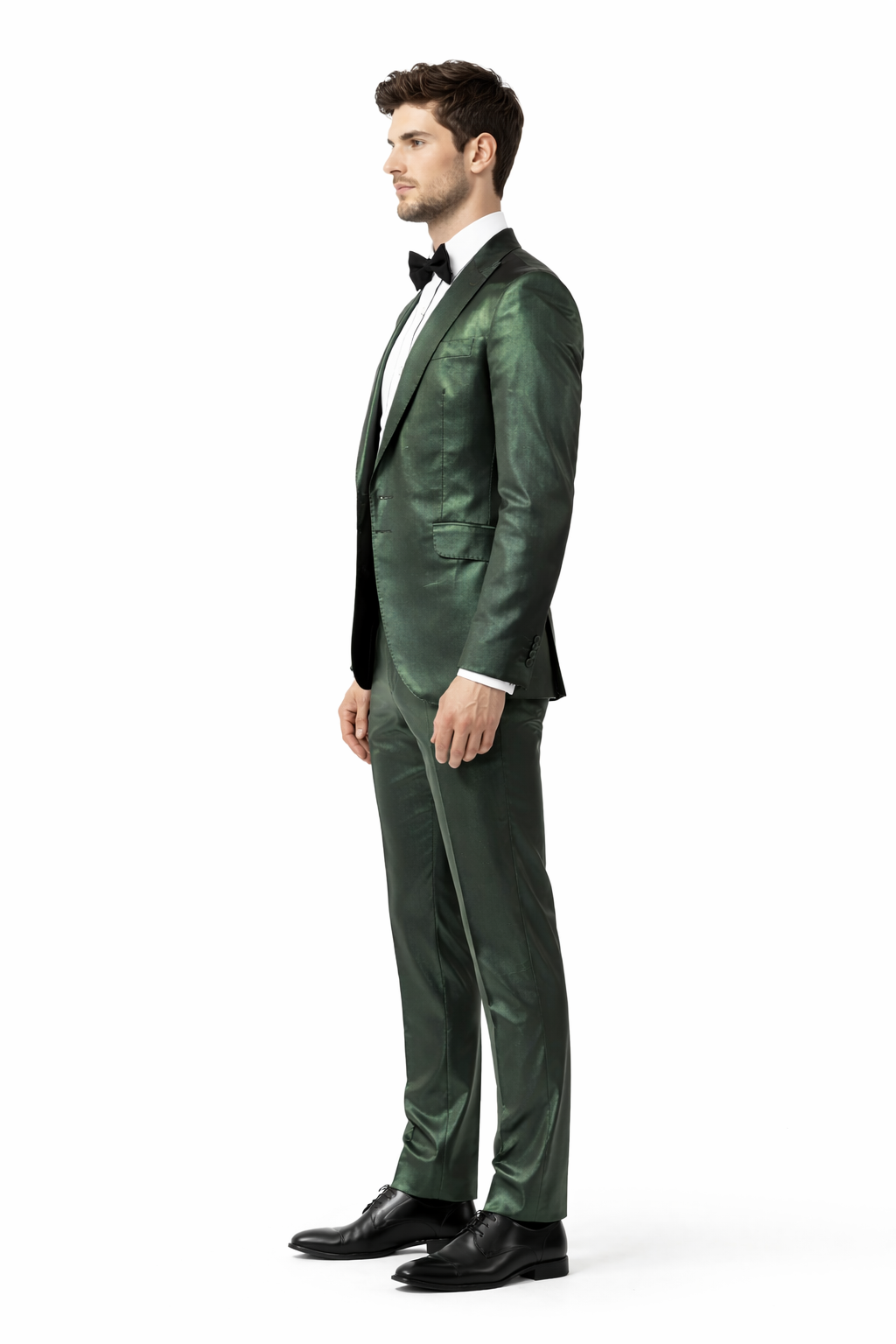 Rossiman Men’s Green Sateen Suit – Glossy Finish with Modern Flair Modern Fit