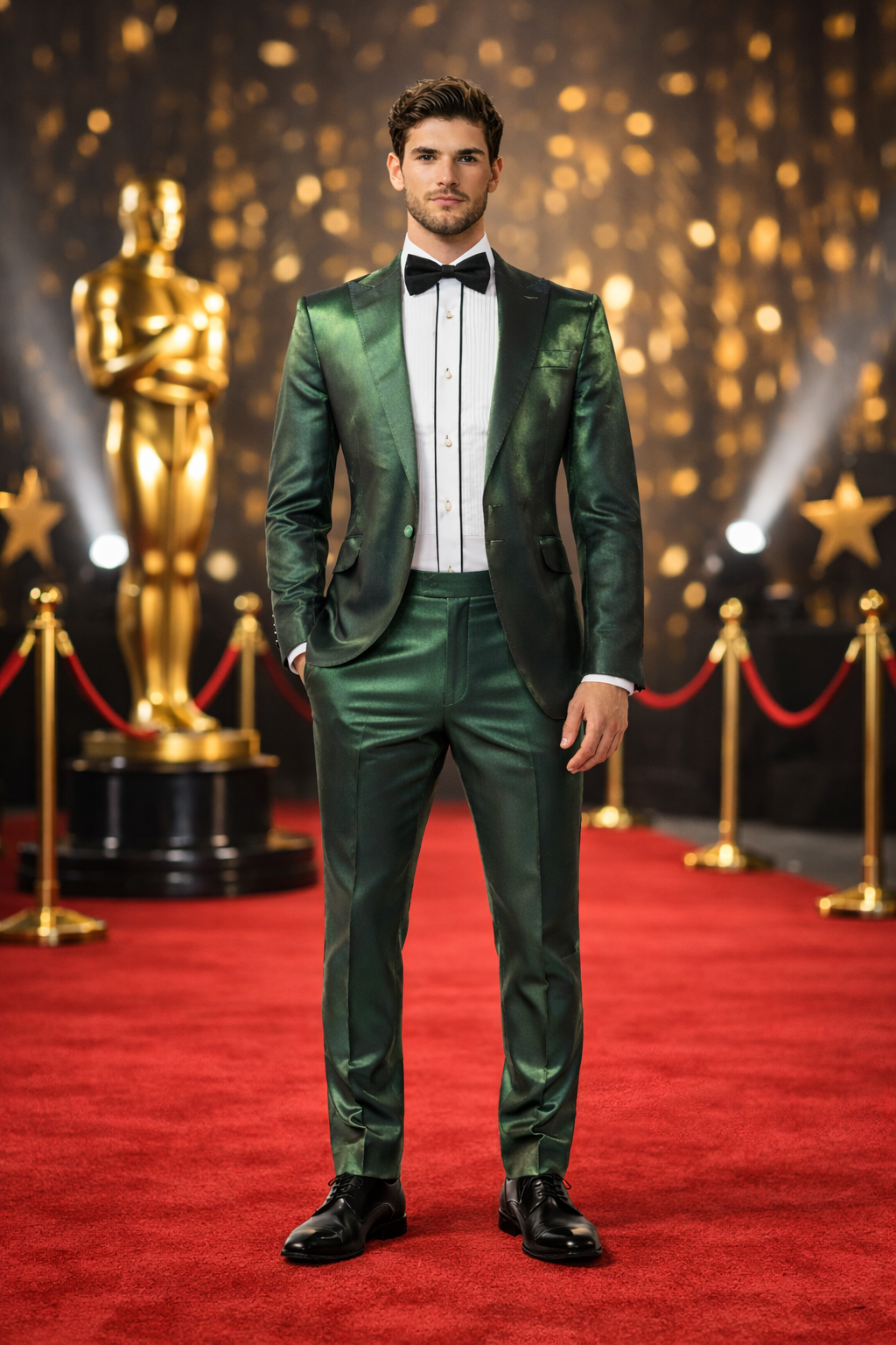 Rossiman Men’s Green Sateen Suit – Glossy Finish with Modern Flair Modern Fit