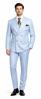 Rossiman Men’s Light Blue Slim Fit Suit – Elegant Double-Breasted Design