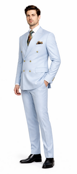 Rossiman Men’s Light Blue Slim Fit Suit – Elegant Double-Breasted Design