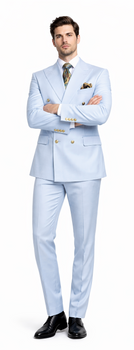 Rossiman Men’s Light Blue Slim Fit Suit – Elegant Double-Breasted Design