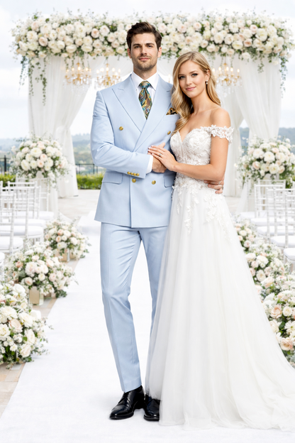 Rossiman Men’s Light Blue Slim Fit Suit – Elegant Double-Breasted Design