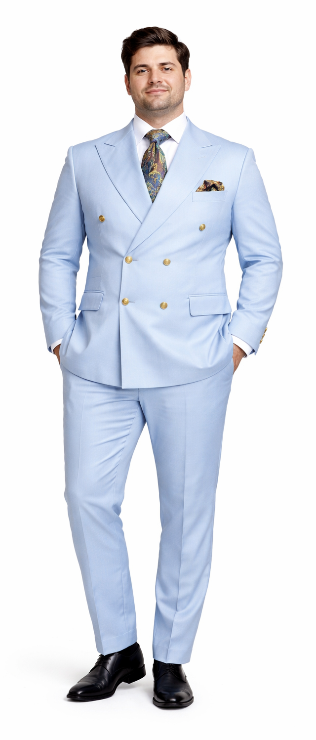 Rossiman Men’s Light Blue Slim Fit Suit – Elegant Double-Breasted Design