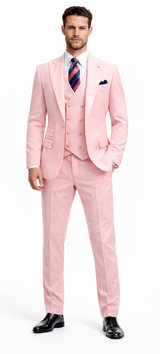 Rossiman Men's Pink Suit – 1-Button Peak Lapel Jacket & Double-Breasted Vest Modern Fit
