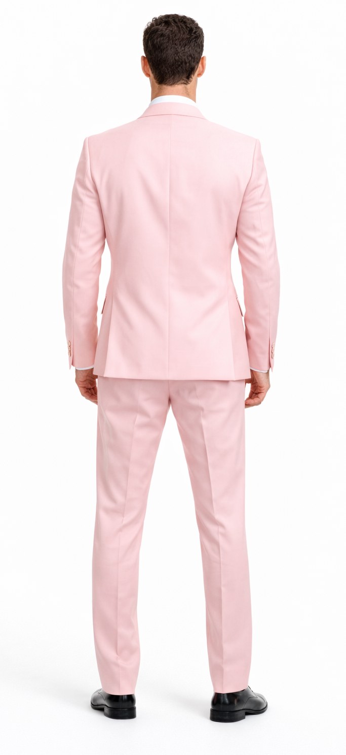 Rossiman Men's Pink Suit – 1-Button Peak Lapel Jacket & Double-Breasted Vest Modern Fit