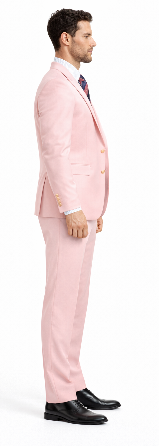 Rossiman Men's Pink Suit – 1-Button Peak Lapel Jacket & Double-Breasted Vest Modern Fit